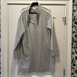 Lilly Pulitzer Skipper popover dress with sleeve detail in heathered seaside gre